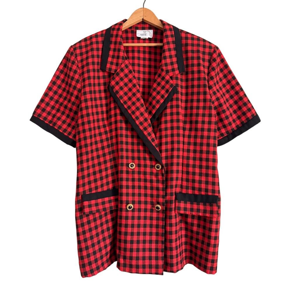 Vintage Blazer Plaid Short Sleeve Old Money Quiet Luxury Buffalo Check Retro